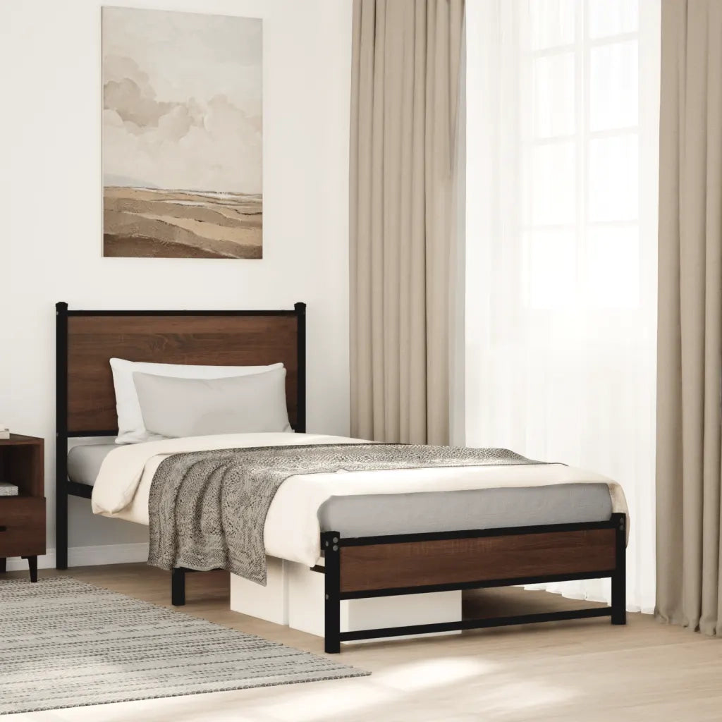 vidaXL Giroletto senza Materasso in Metallo Rovere Marrone 90x200 cm
