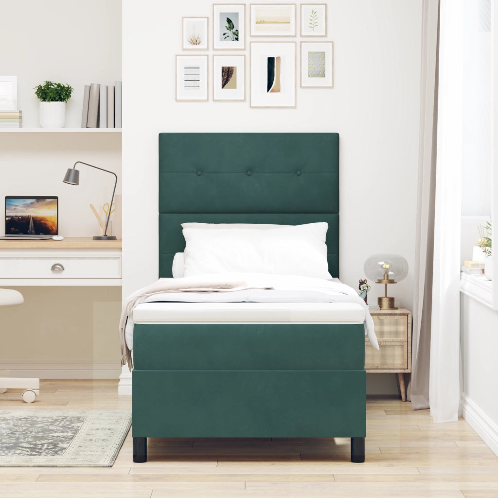 Box Spring Letto con Materasso e LED Verde Scuro 90x190 cm Velluto