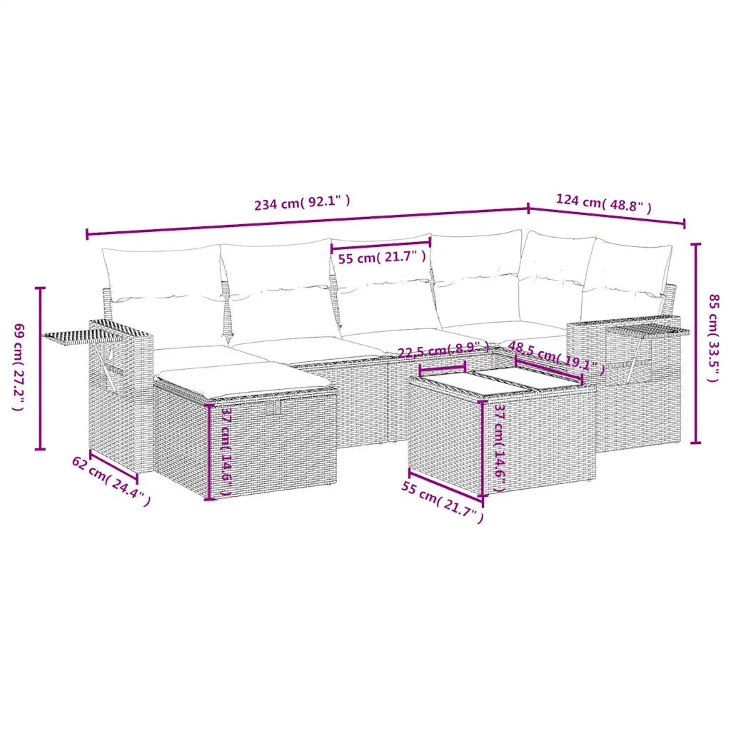Set Divani da Giardino 7 pz con Cuscini Beige in Polyrattan 3263804