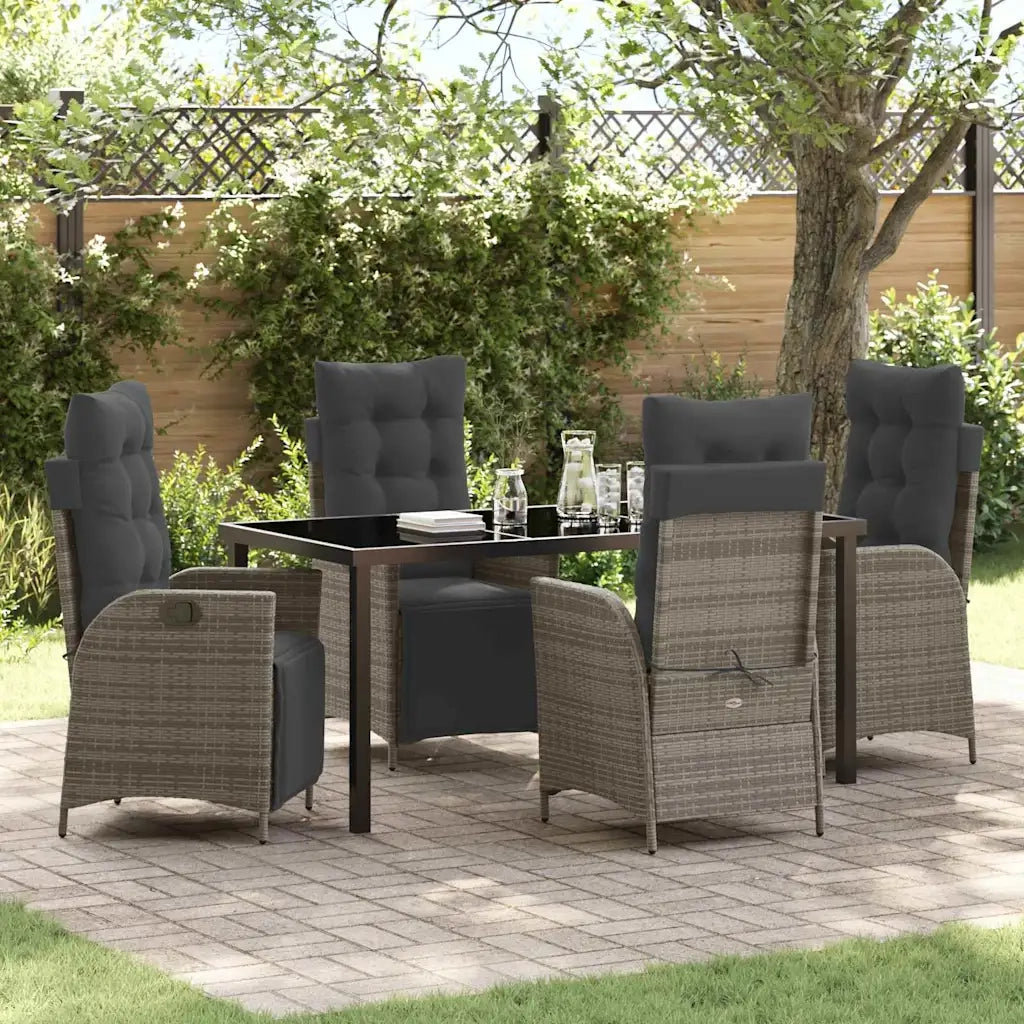 Set da Pranzo per Giardino con cuscino 5 pcs Grigio polyrattan