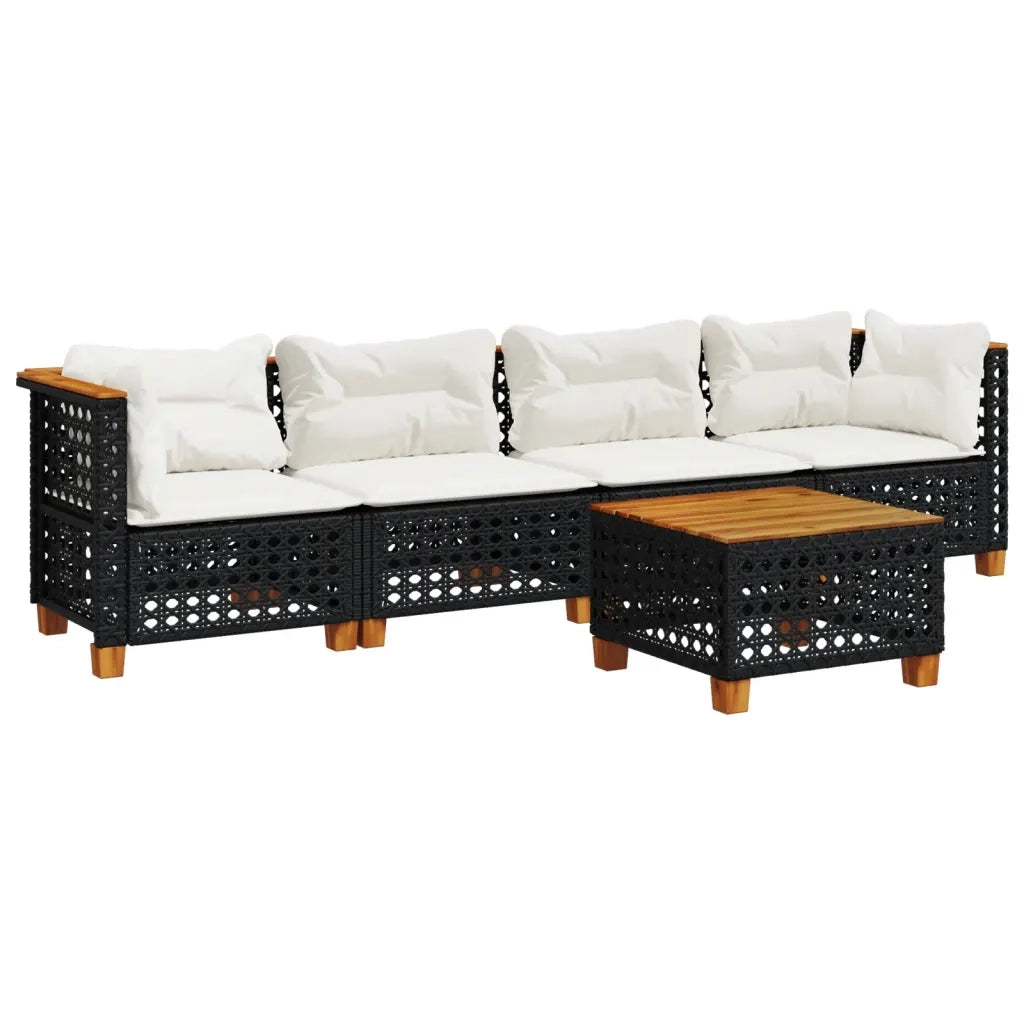 Set Divani da Giardino 5 pz con Cuscini in Polyrattan Nero