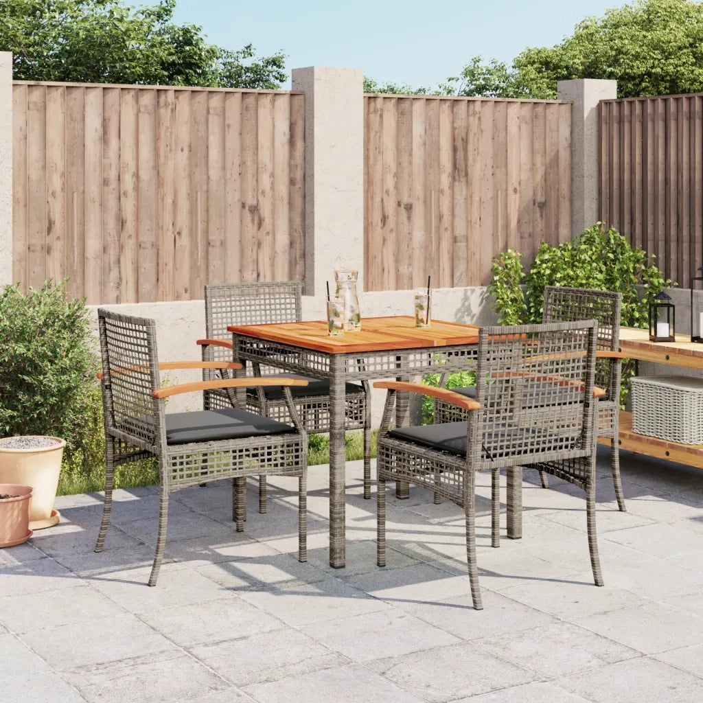 Set da Pranzo da Giardino 5 pz con Cuscini in Polyrattan Grigio