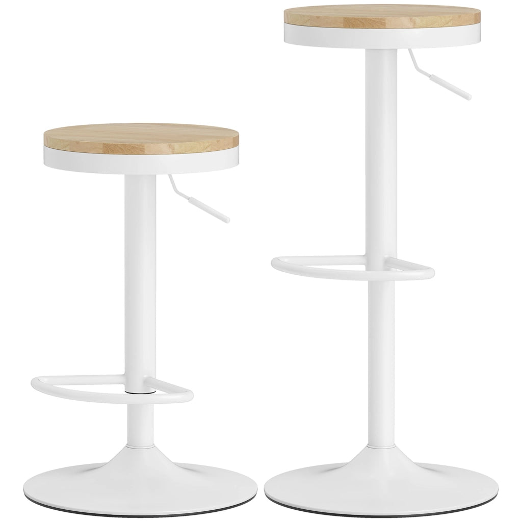 Sgabello da Bar Set 2 Pezzi Regolabile Girevole ¨C Zephmum ¨C Naturale Bianco 38,5x38,5x60-80 cm