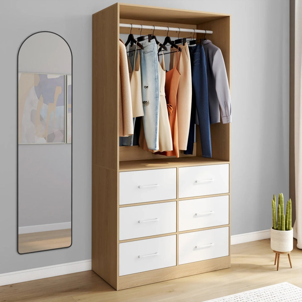 IDMarket - Armadio UPPAH L. 80 cm con 6 cassetti in faggio e bianco