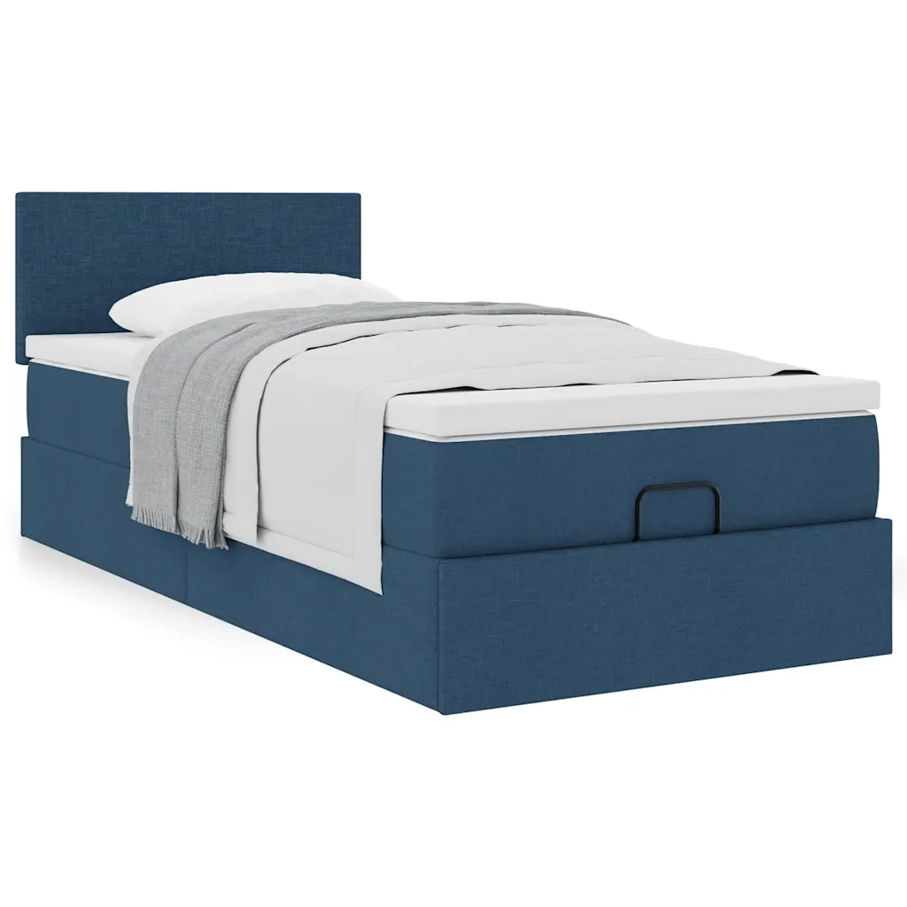 Struttura Letto Pouf con Materasso Blu 90x190 cm in Tessuto 3311344