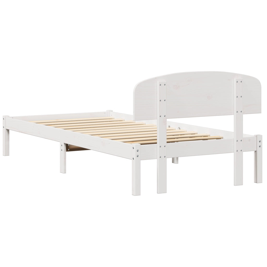 Struttura Letto con Testiera Bianca 80x200 cm Legno Massello di Pino
