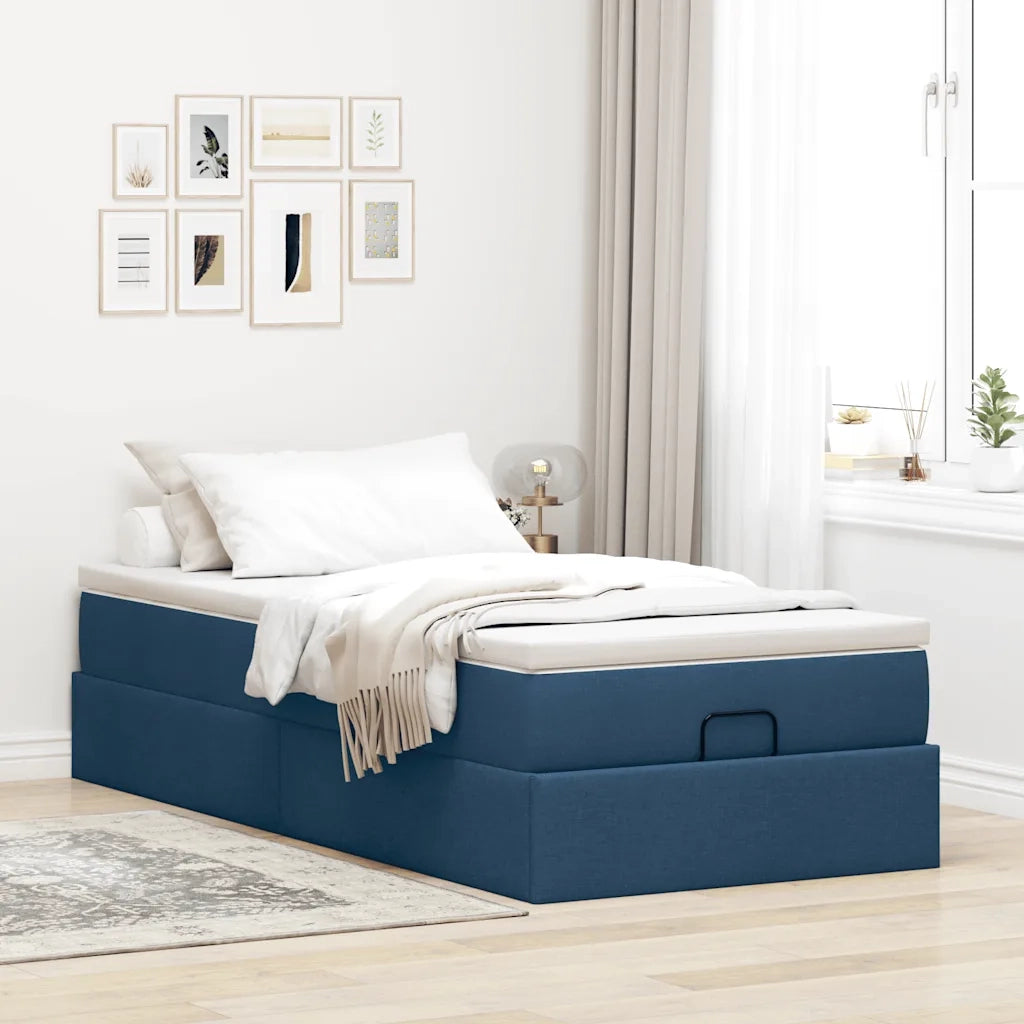 Struttura Letto Pouf con Materasso Blu 100x200 cm in Tessuto 3311091