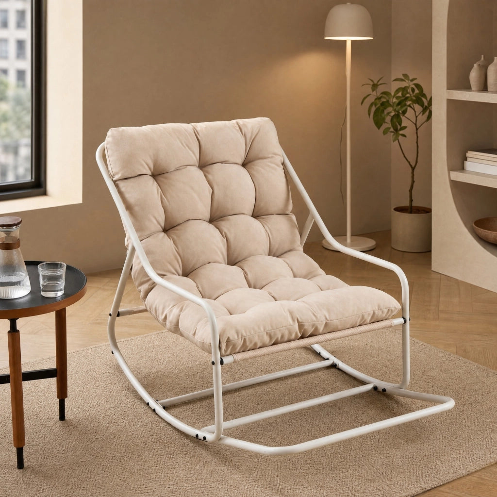 POLTRONA a dondolo 75x116x82 cm in acciaio Beige con cuscino