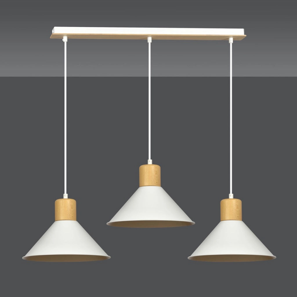 Lampada a sospensione ROWEN con inserti in legno e finitura bianca opaca