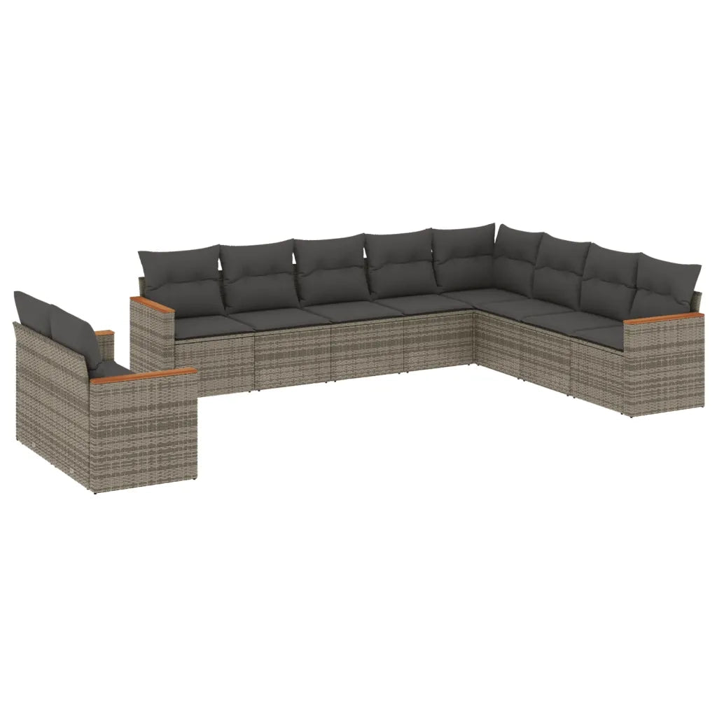 Set Divano da Giardino 10 pz con Cuscini Grigio in Polyrattan 3258518