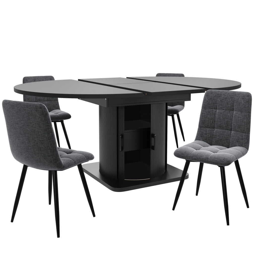 Tavolo da Pranzo Allungabile con Sedie Set 5 Pezzi ¨C MINIMAL ¨C Nero/Grigio, con Cassetti