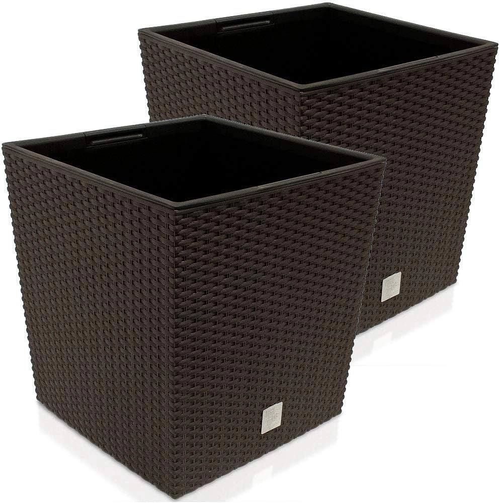 Deuba® 2x Vaso da Fiori per Interno Esterno Fioriera Piante con Maniglie Effetto Rattan 35L Marrone