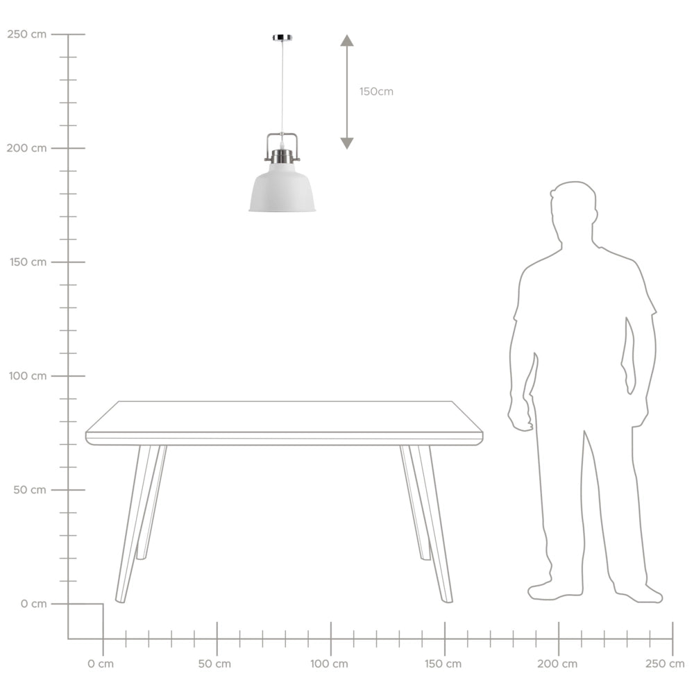 Lampada da Soffitto in Metallo Bianco 179 cm Lampada a Sospensione Paralume Industriale