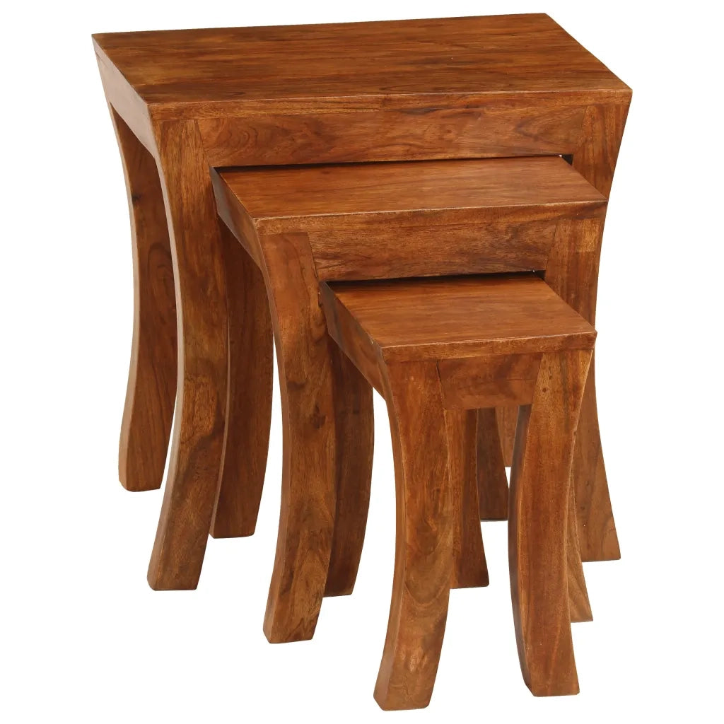 Tavolini Impilabili 3 pz | Tavolo laterale Massello di Acacia 50x35x50 cm Marrone