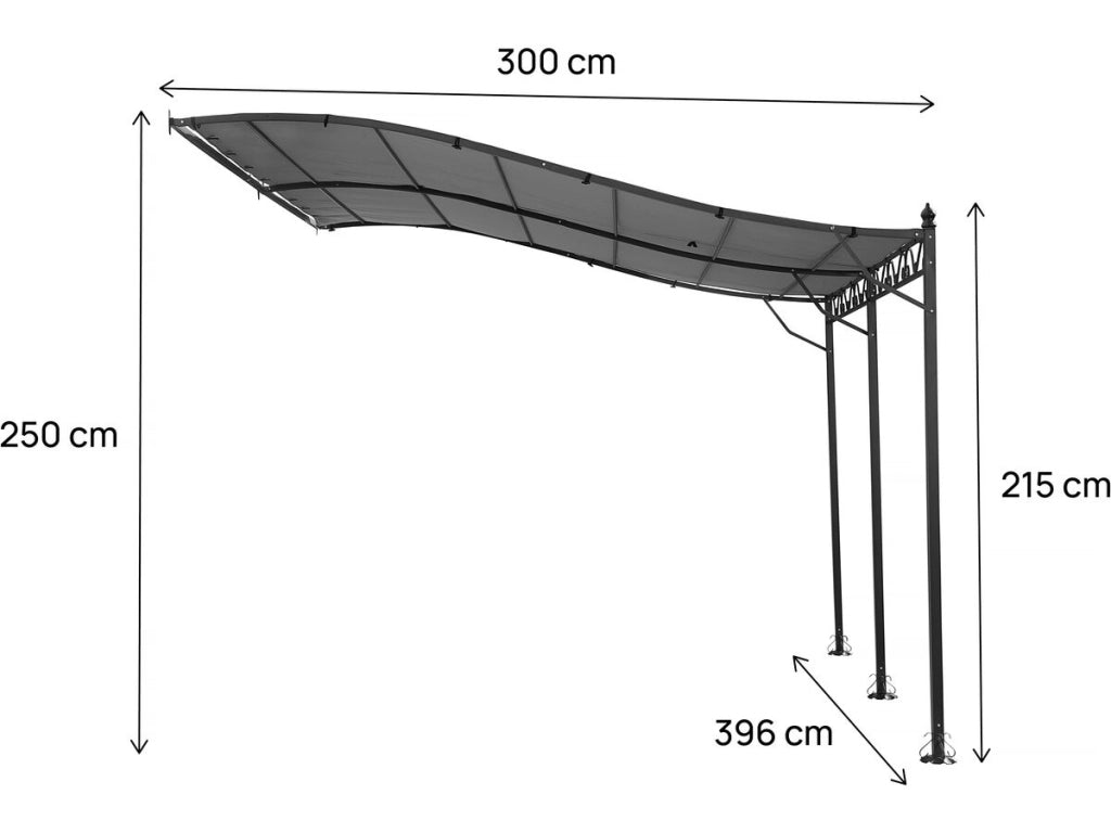 Pergola a tettoia addossata in metallo - 3 x 4 m - Grigio