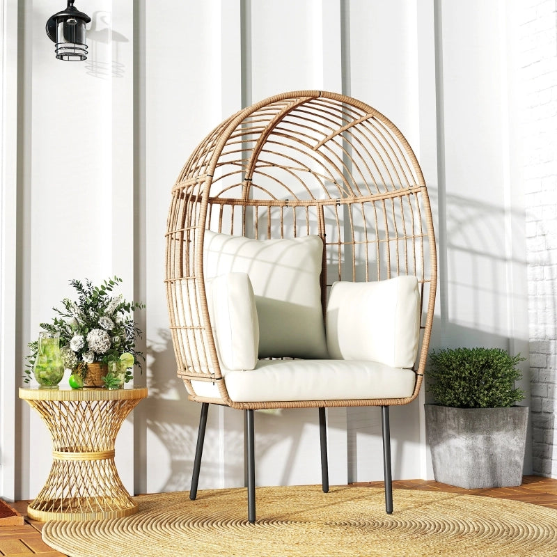 OKWISH Poltrona da Giardino a Uovo con Schienale Alto e Cuscini Sfoderabili, Rattan, Beige, 95 × 80 × 155 cm