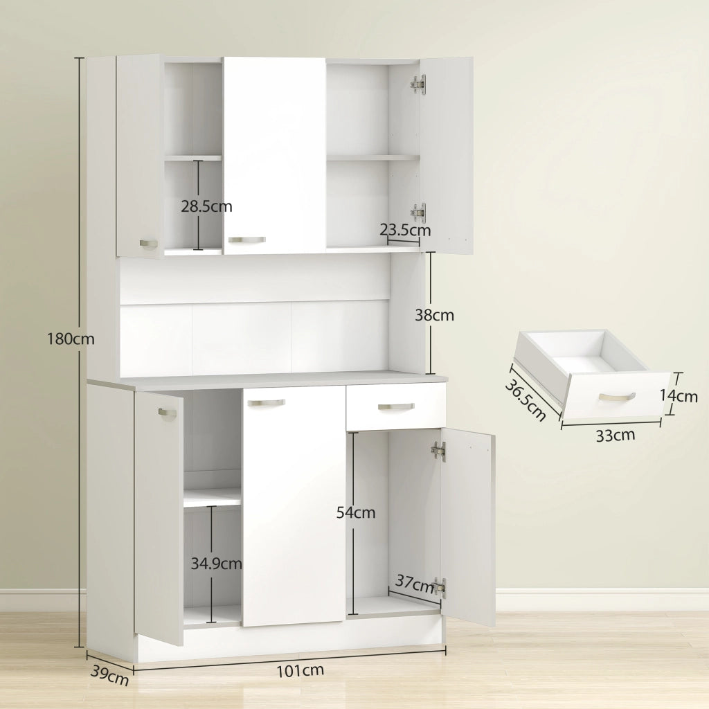 Credenza Cucina Moderna con Cassetto e Armadietti, in Legno, 101x39x180 cm, Bianco e Grigio