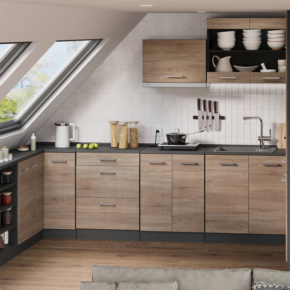 Mobile cucina sottotetto R-Line Sonoma/Antracite 60 cm senza inclinazione con 2 ante Vicco