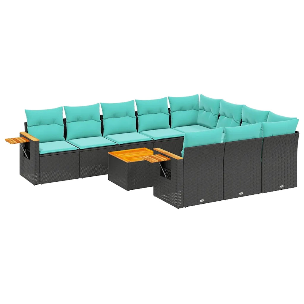 Set Divani da Giardino 11 pz con Cuscini in Polyrattan Nero