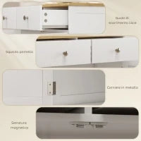 Credenza Bassa con Armadietto 2 Ante, Ripiani Regolabili e 2 Cassetti, Bianco e Legno