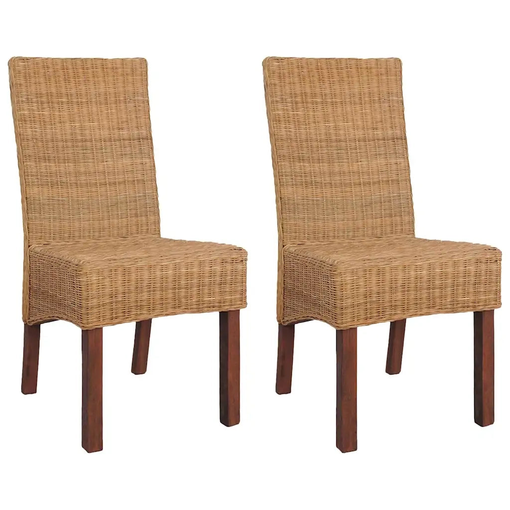 Sedie da Pranzo 2 pz Marroni in Rattan Naturale cod mxl 9609
