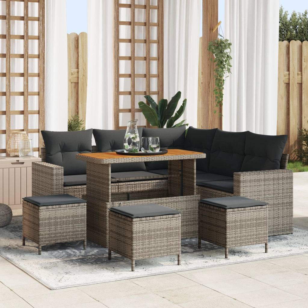 Set Divano Giardino 9 Pezzi con Cuscini Grigio Polyrattan Acacia
