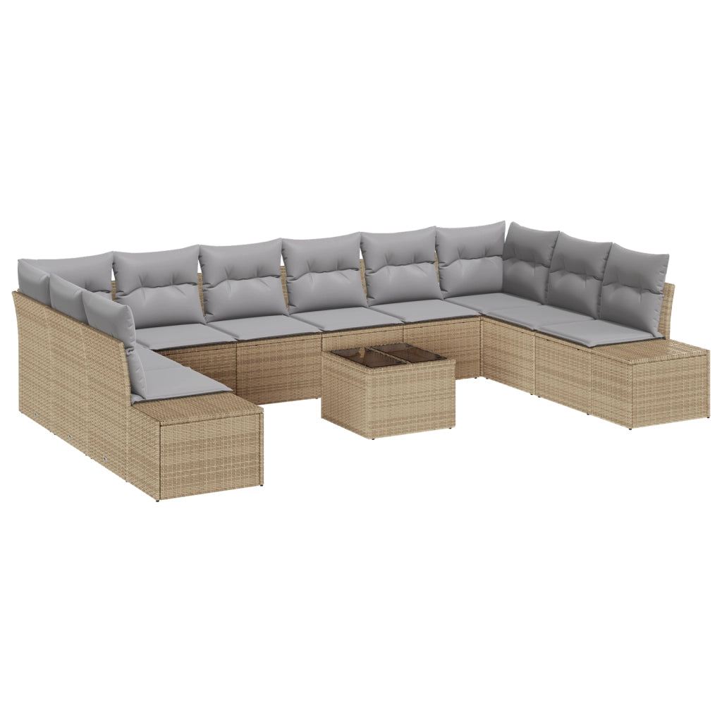 Set Divano da Giardino 11 Pezzi con Cuscini Nero Rattan Sintetico