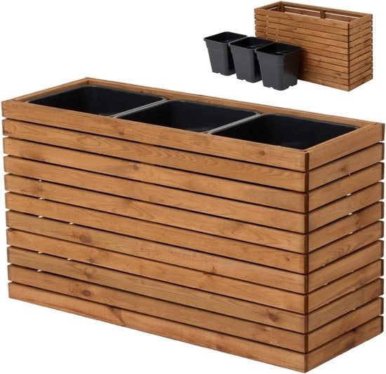 Blocco Fiori in Legno per Interno e Esterno - Piantina Quadrata con Inserzione in Plastica - 18 Litri