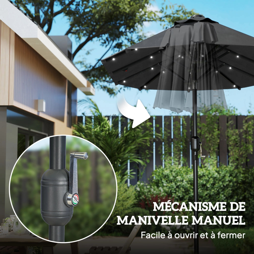 Ombrellone da giardino doppio 3x1.5 m ¨C zephmum ¨C grigio con illuminazione solare e manovella