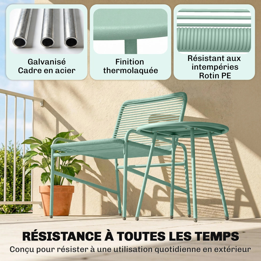 Set da Giardino 3 Pezzi in Resina ¨C Minimal ¨C Verde, Tavolo Rotondo con 2 Sedie, 58x67x75cm