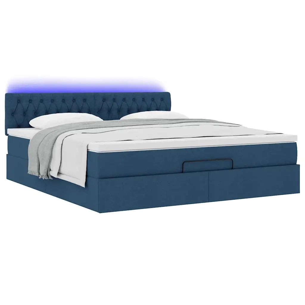 Pouf Letto con Materasso e LED Blu 180x200cm in Tessuto