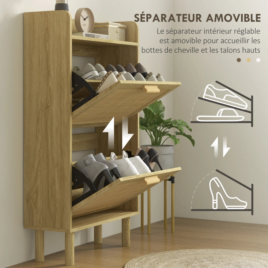 Scarpiera 2 Ante Design Boh¨¨me con Ripiani ¨C zephmum ¨C Bianco Effetto Rotin 80x24.5x110 cm
