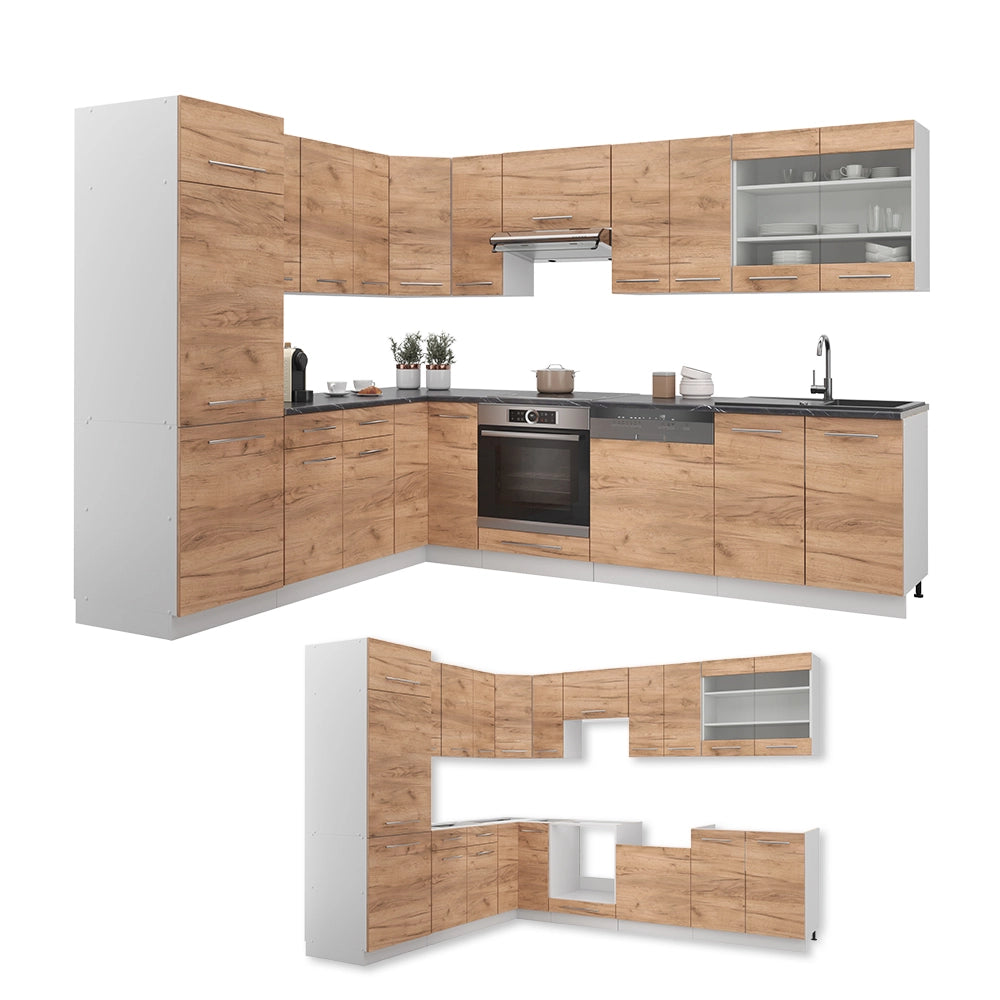 Cucina angolare completa Fame-Line Rovere dorato/Bianco 287 x 60 cm, PL Antracite Vicco
