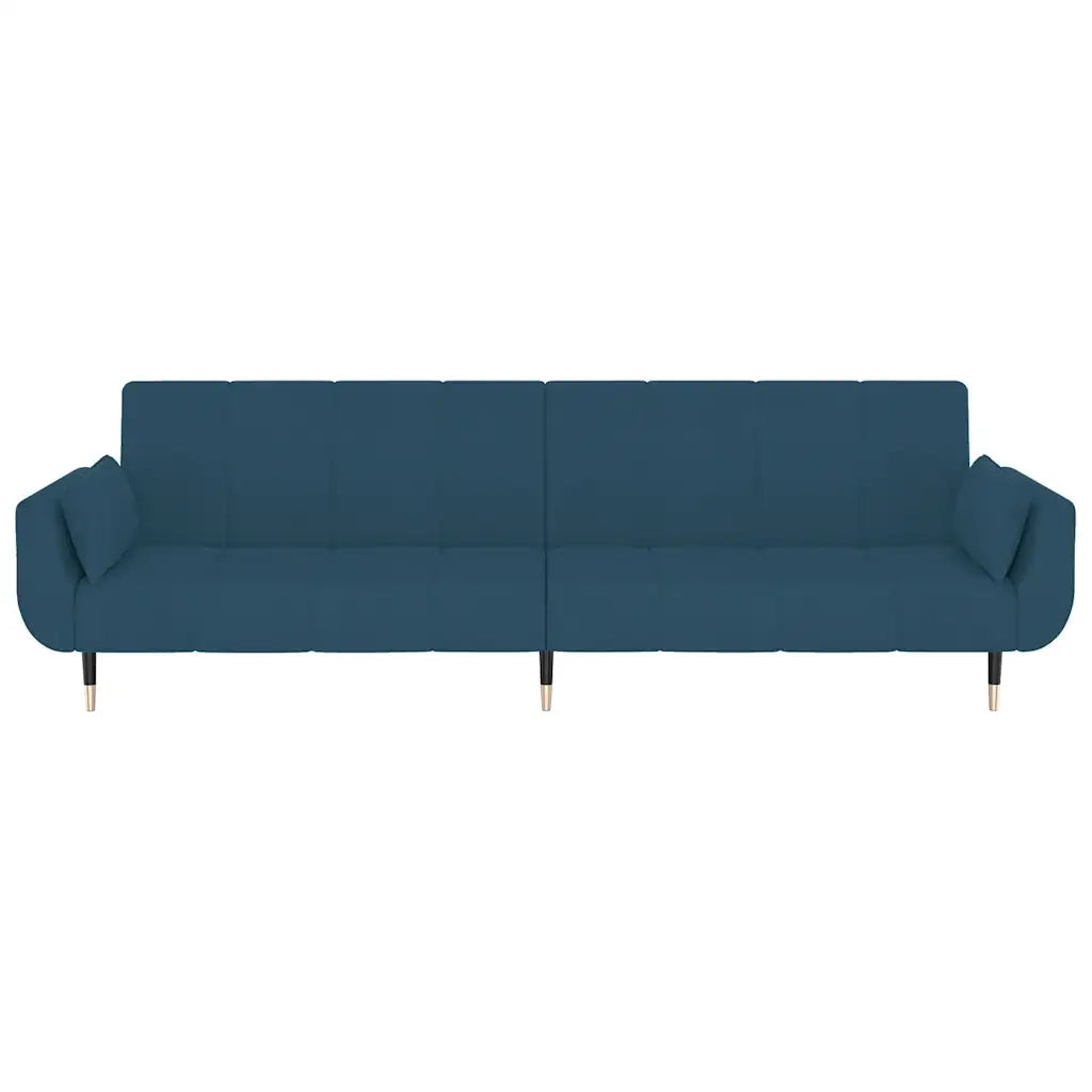 Divano Letto a 2 Posti con 2 Cuscini Blu in Velluto 337581