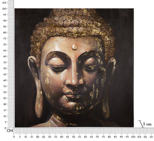 Dipinto su Tela Buddha 100x100x3 cm Cornice in Legno di Pino Multicolor