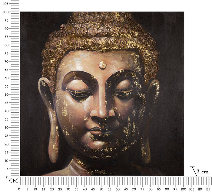 Dipinto su Tela Buddha 100x100x3 cm Cornice in Legno di Pino Multicolor