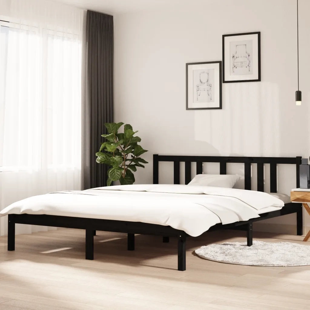 Letto matrimoniale | Letto per adulti | Giroletto Nero in Legno Massello 150x200 cm King Size