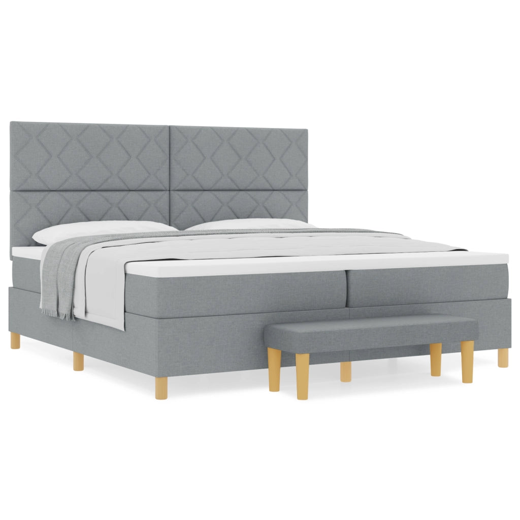Letto a Molle con Materasso e Panca Grigio Chiaro 200x200 cm Tessuto