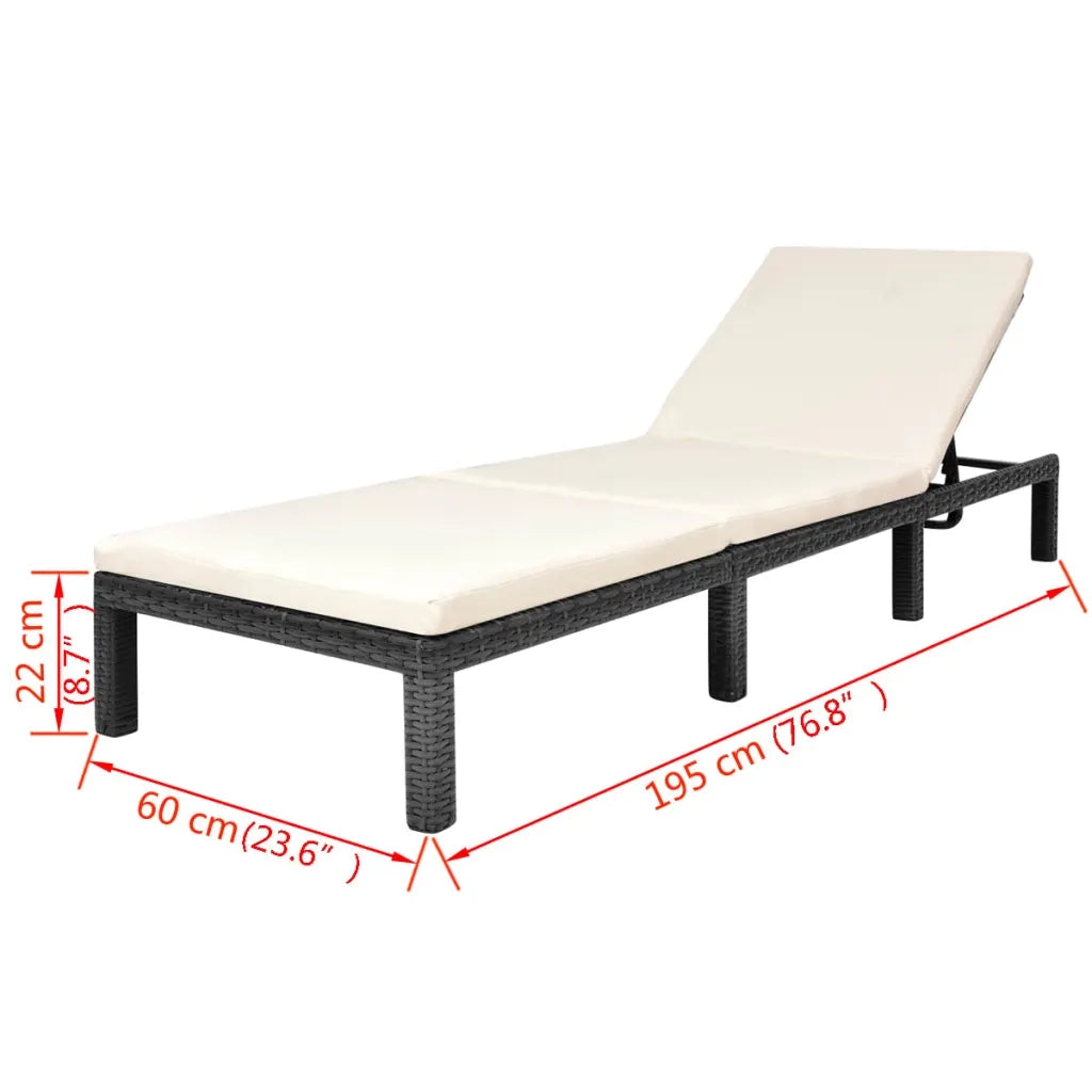 Lettino Prendisole con Cuscino in Polyrattan Nero cod mxl 27730