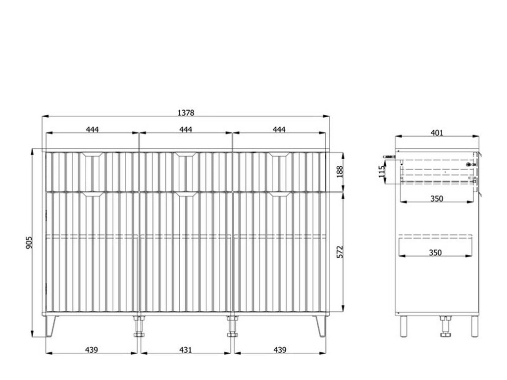 Madia Paglieta, Credenza 3 Ripiani, 138x40x90.5h cm Bianco