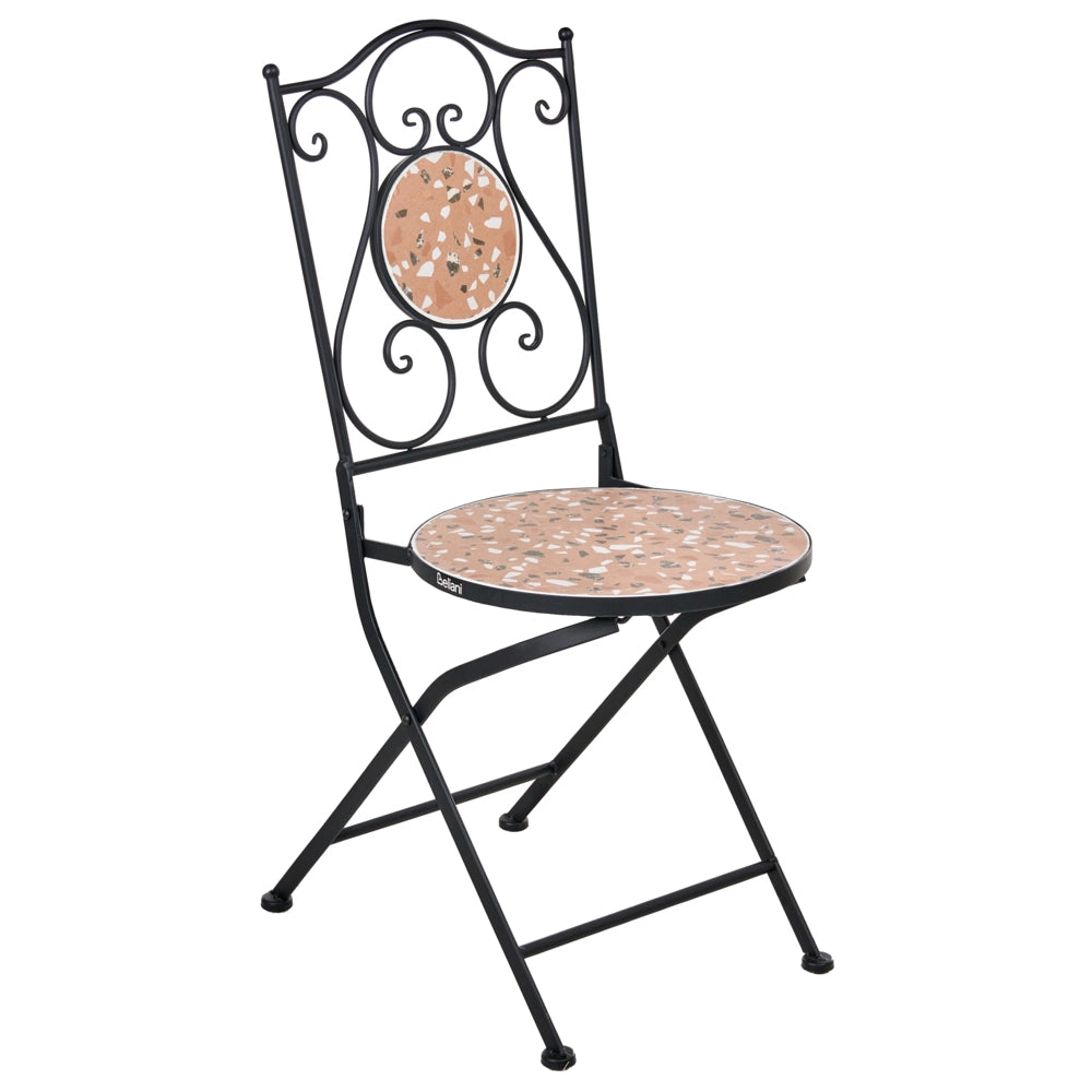 Set di 2 sedie da giardino in metallo nero con struttura in ferro e motivo effetto terrazzo stile vintage da esterno