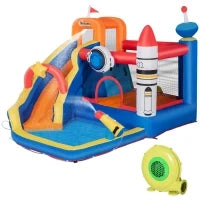 Gioco Gonfiabile per Bambini 3-8 Anni a tema Spazio con Borsa, 11 Paletti e Toppe Inclusi, 340x270x227 cm