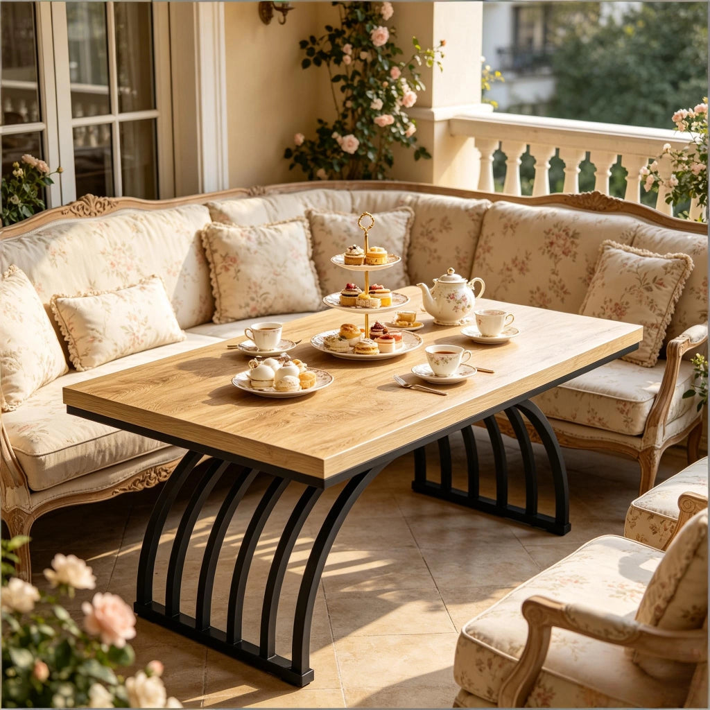 Tavolino basso con piano da 120 cm e struttura in metallo design aperto per soggiorno in metallo e legno nero marrone