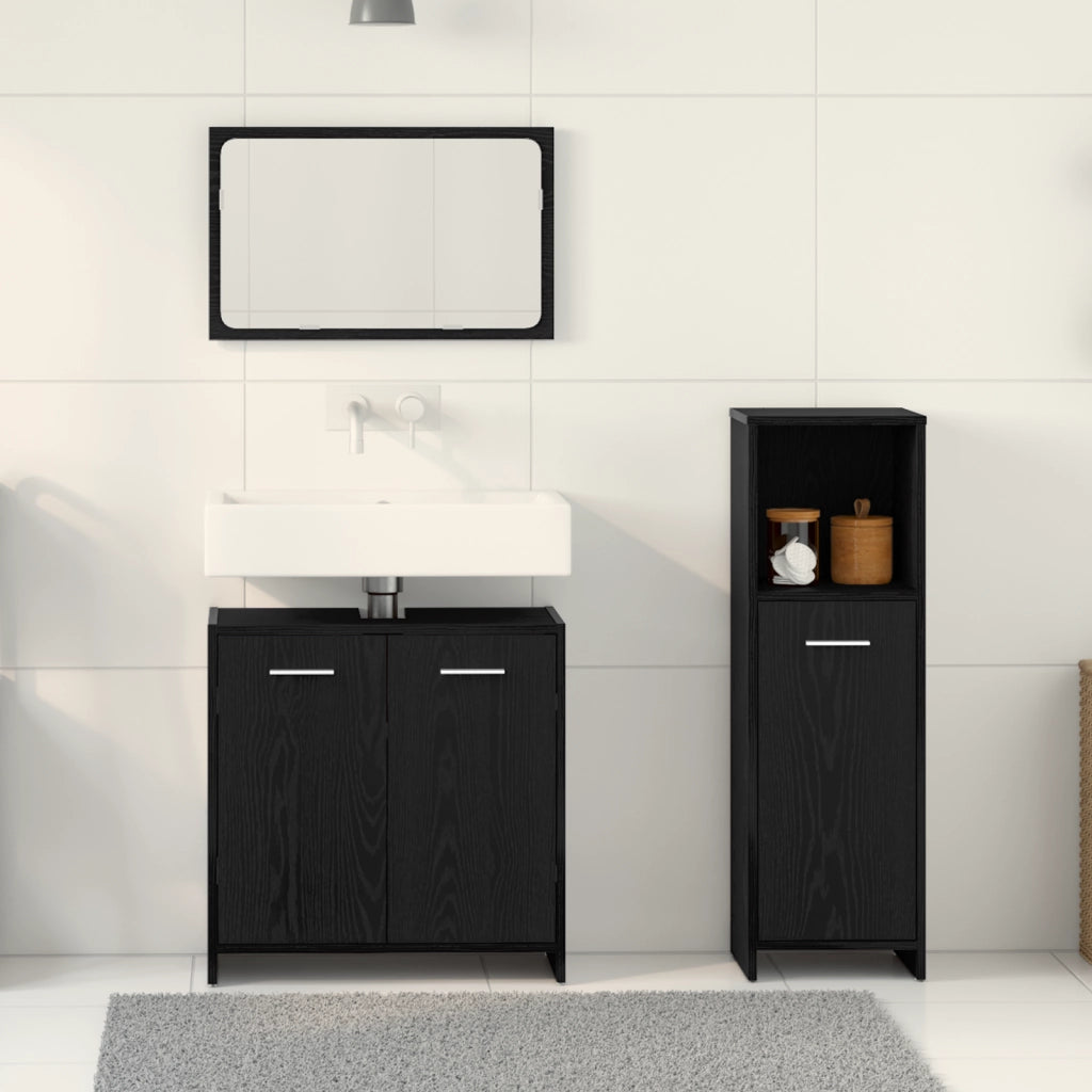 Set mobili bagno 3 pezzi Rovere nero Legno ingegnerizzato