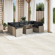 Set Divano Giardino 10 pz con Cuscini Grigio Chiaro Polyrattan