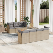 Set Divano da Giardino 8 pz con Cuscini Beige in Polyrattan