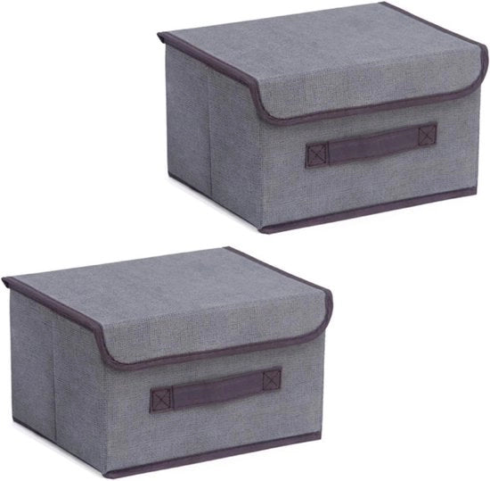 Scatole di archiviazione in tessuto pieghevole con coperchio, 2 pezzi, colore grigio
