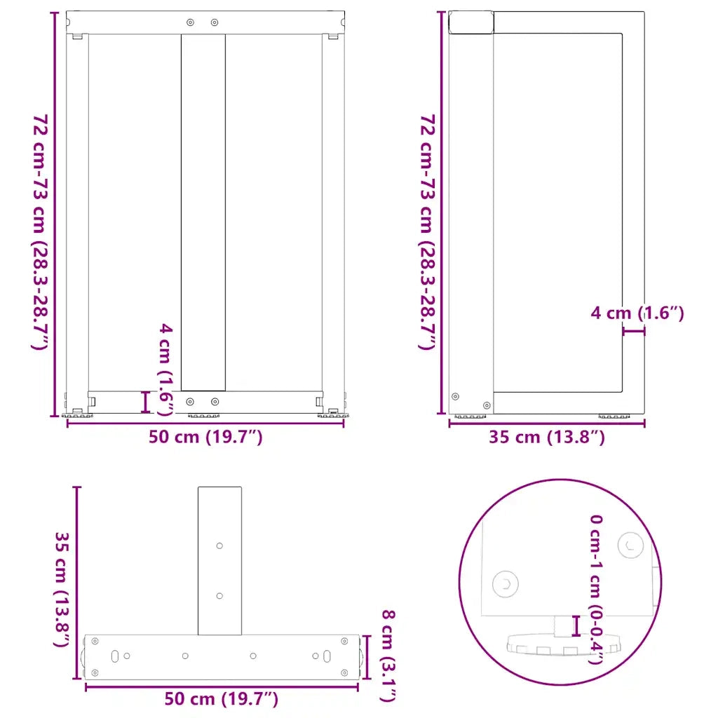 vidaXL Gambe per tavolo da pranzo a forma di T 2 pz nere 50x35x(72-73) cm in acciaio