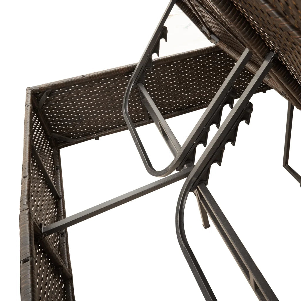 Lettino Prendisole | Sdraio da giardino | Lettino da sole Doppio Cuscini e Parasole Marrone Polyrattan