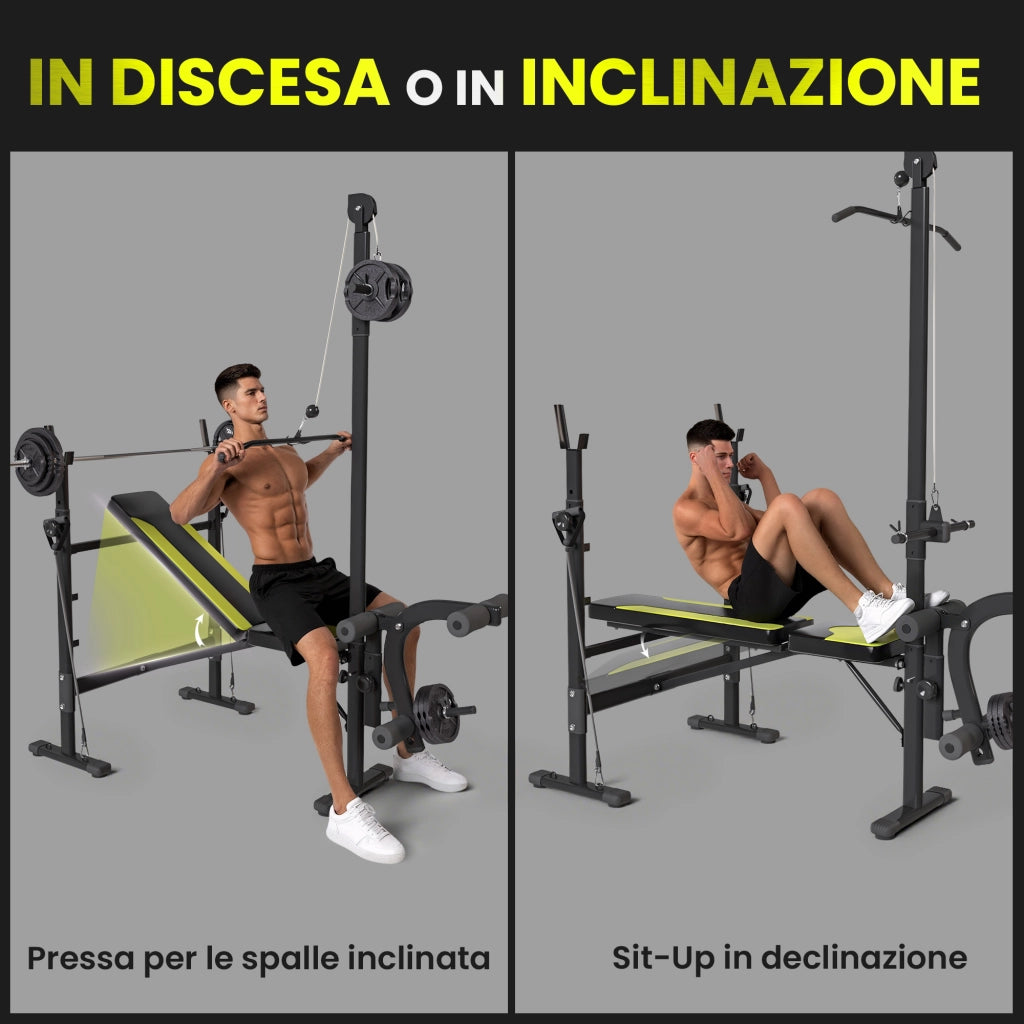 Panca Fitness Multifunzione ¨C Xylo ¨C Schienale Regolabile 3 Livelli 175x110x202cm Nero